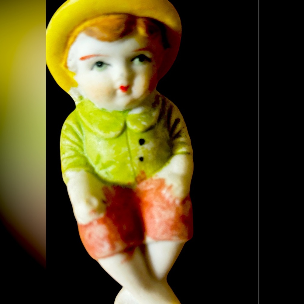 Vintage Occupied Japan Bisque Boy Fish Bowl Hanger/1940’s Rare